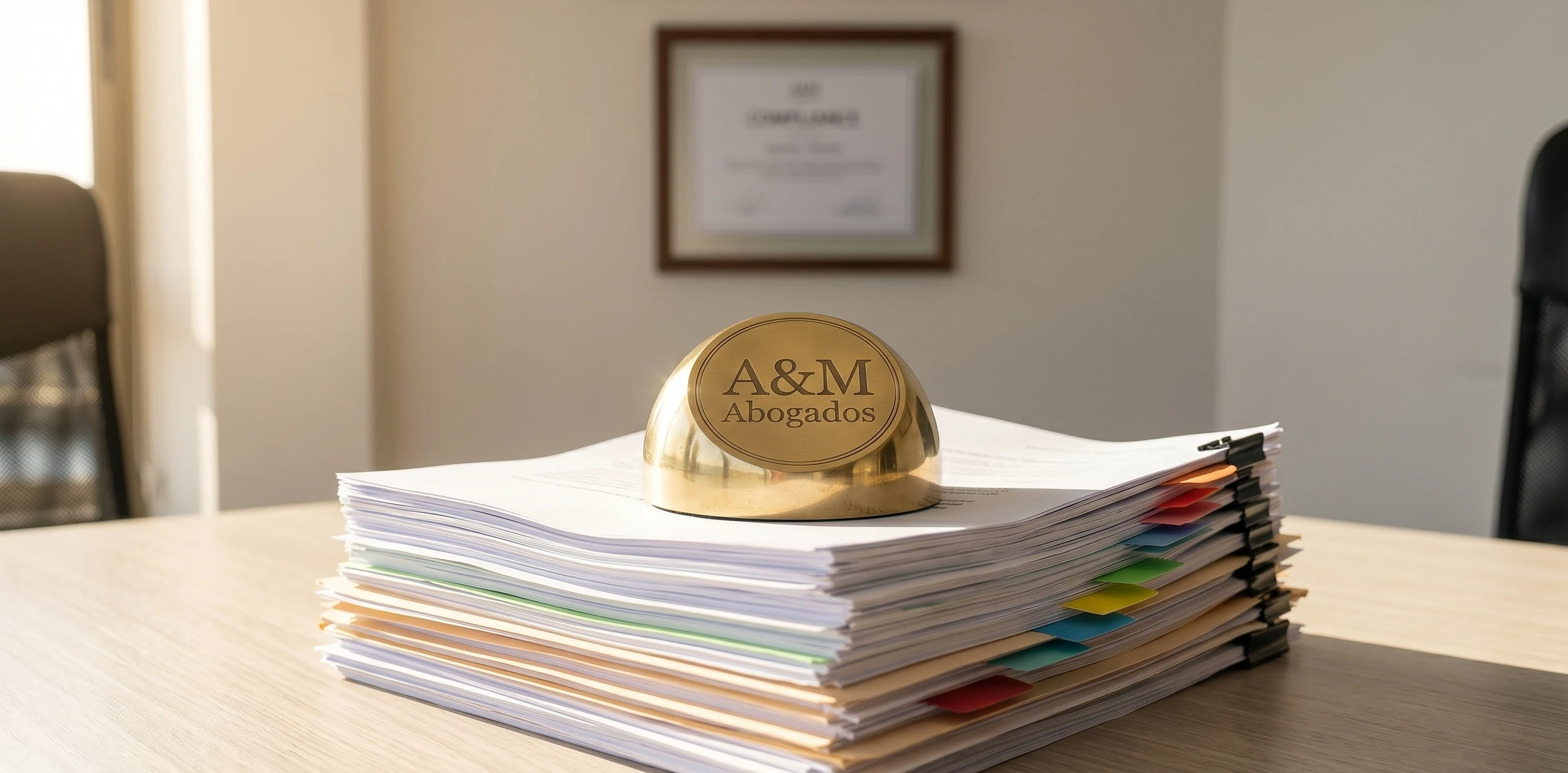 Abogado revisando resolución de multa con cliente empresa